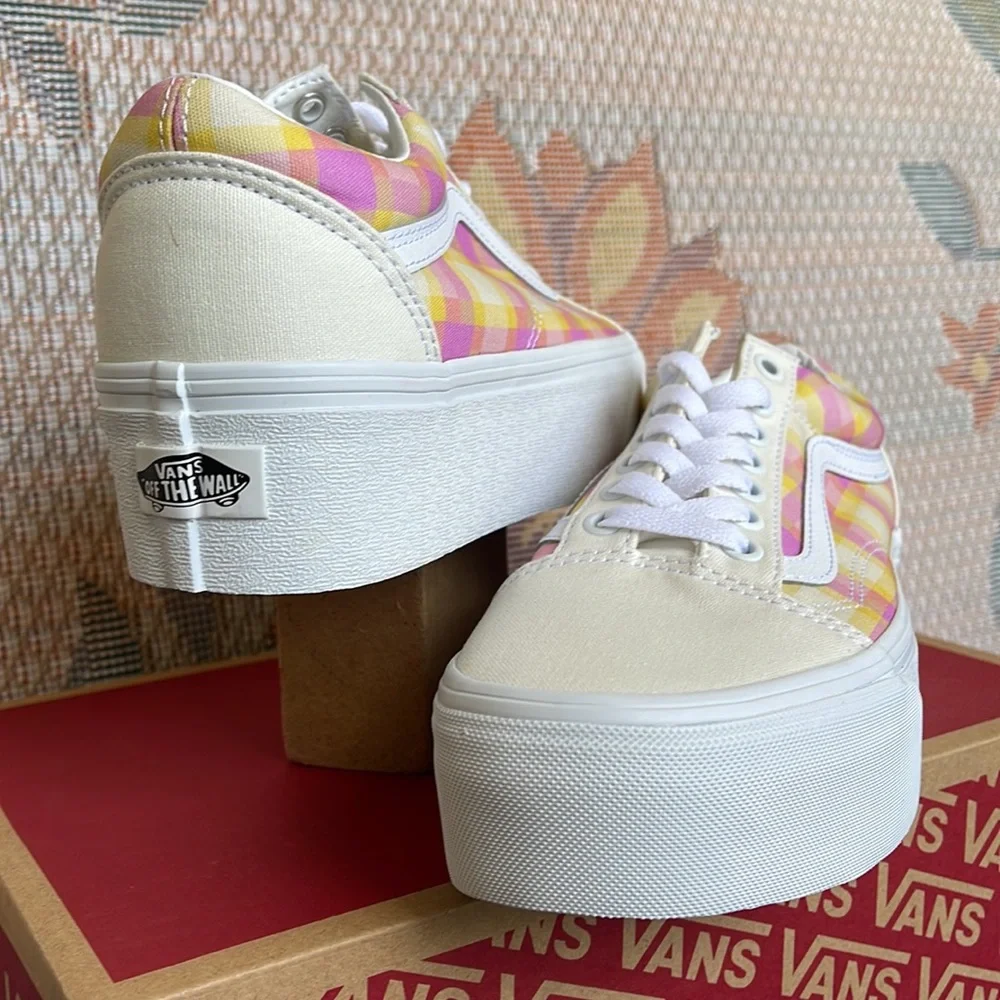 Vans WMNS Old Skool Stacked Pastel Picnic Pink Plaid VN0A7Q5MGBX Platforms